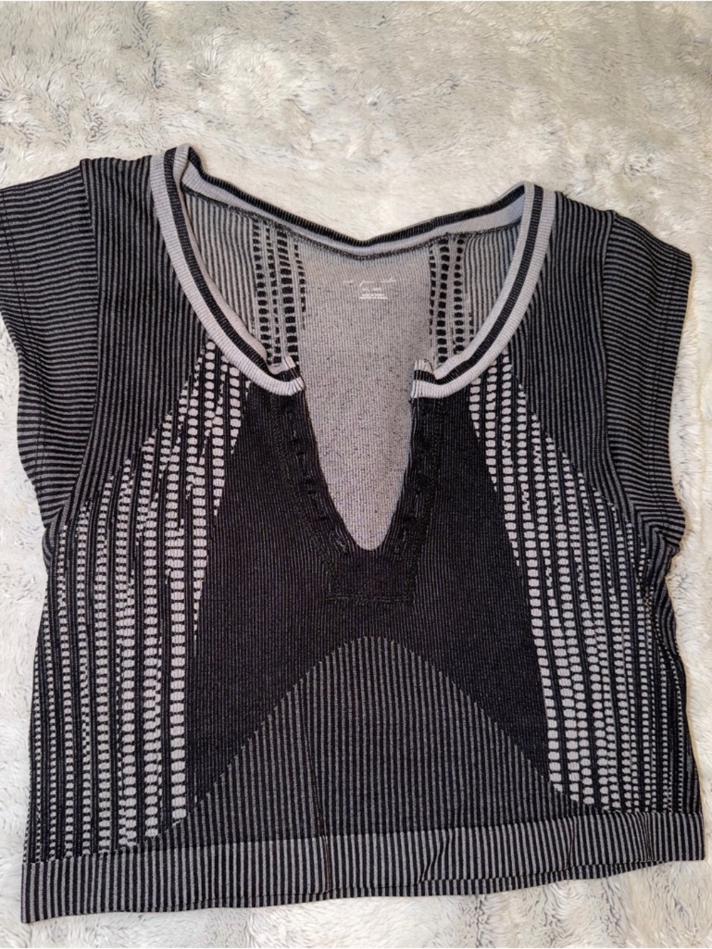 Urban Outfitters Black and Gray Striped Knit Crop Top